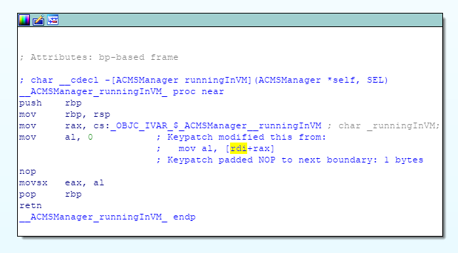 Patching runningInVM method